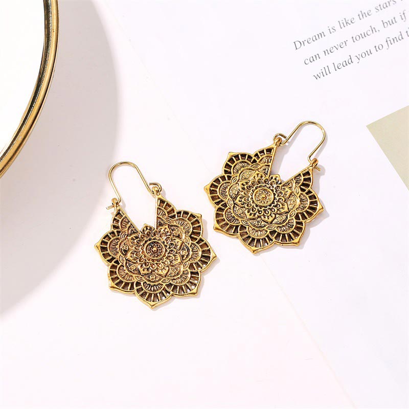 Ohrringe Kupfer Lotus Tibetisches Design Mandala Boho Schmuck spirituell Ohrhänger