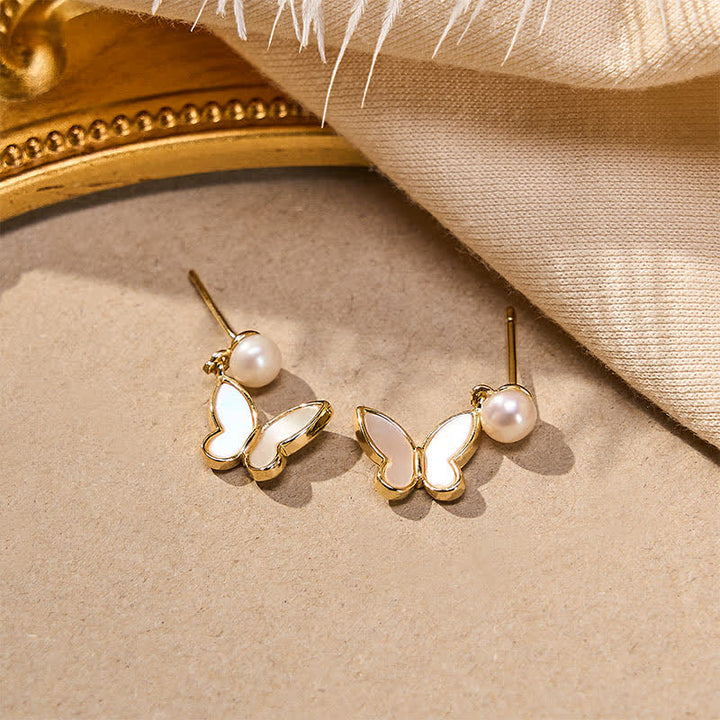 Ohrringe Kupfer Perle Schmetterling goldfarben Boho Schmuck spirituell Ohrstecker