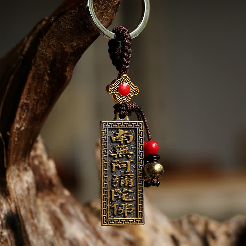 Schlüsselanhänger Namo Amitabha Kupfer – Frieden buddhistisch graviert spiritueller Glücksbringer