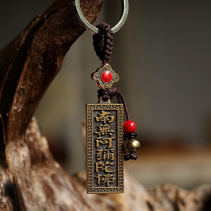 Schlüsselanhänger Namo Amitabha Kupfer – Frieden buddhistisch graviert spiritueller Glücksbringer