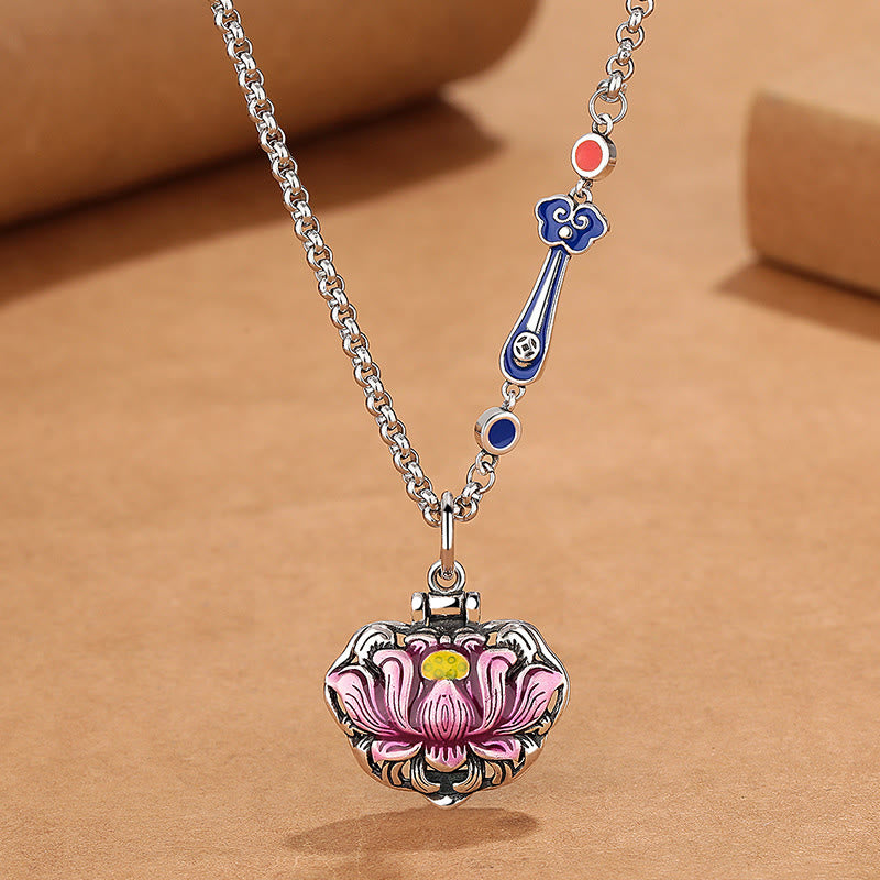 Silber Lotus Anhänger Kette Glück blaue Steine Schmuck