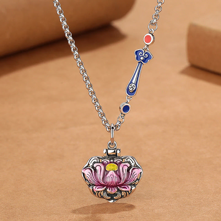 Silber Lotus Anhänger Kette Glück blaue Steine Schmuck