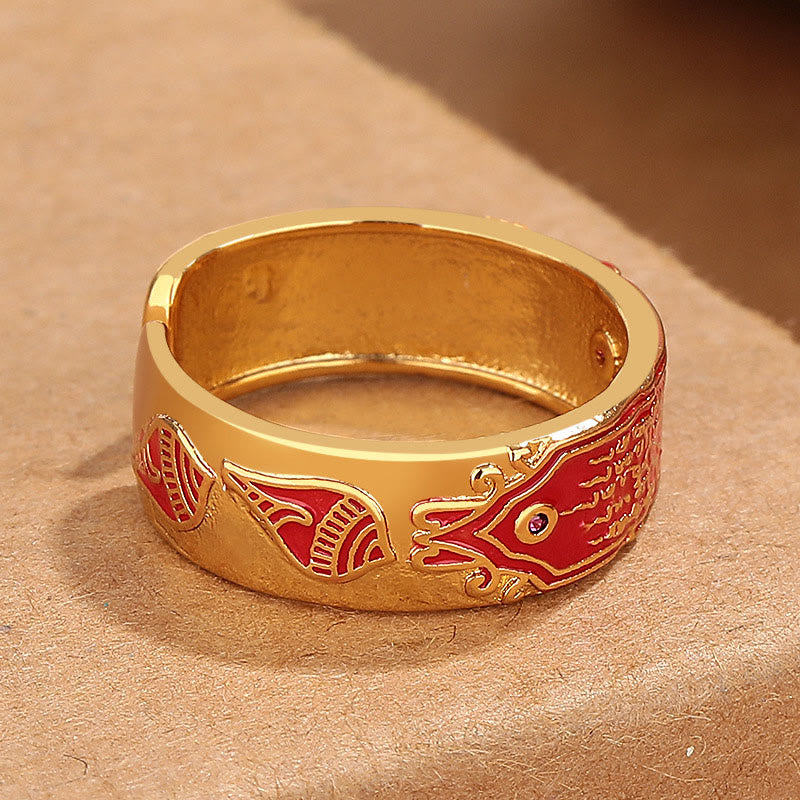 Ring Kupfer Fünf Schriften Heilung rote Emaille Gold Feng Shui Schutz