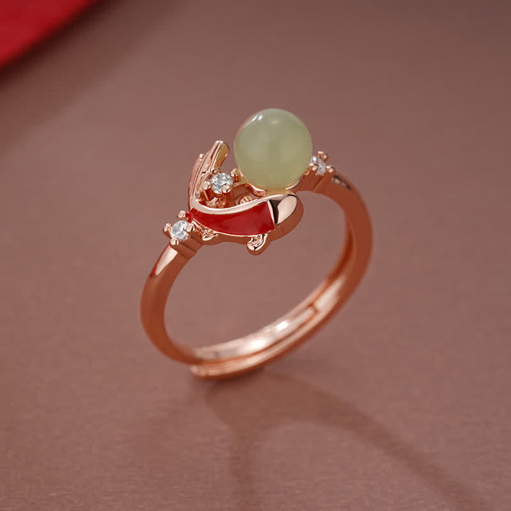Kupfer Ring mit Jade Perle Koi Fisch Fengshui Erfolg Glück