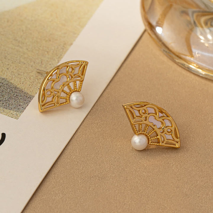 Ohrringe Perlen Kupfer Fächer – Weisheit goldfarben Perle filigran Boho Schmuck