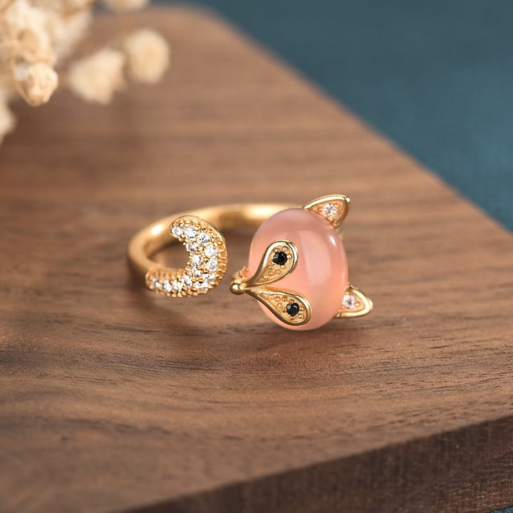 Kupfer Fuchs Ring mit rosé Katzenauge Stein vergoldet Fingerring Liebe