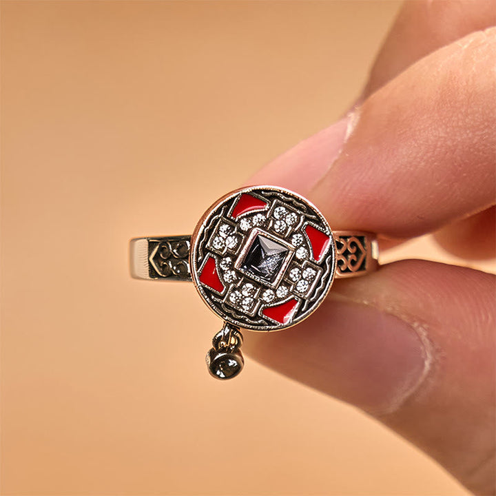 Ring Kupfer Om Mani Padme Hum Gebetsrad mit roten Kristallen Wohlstand Glück