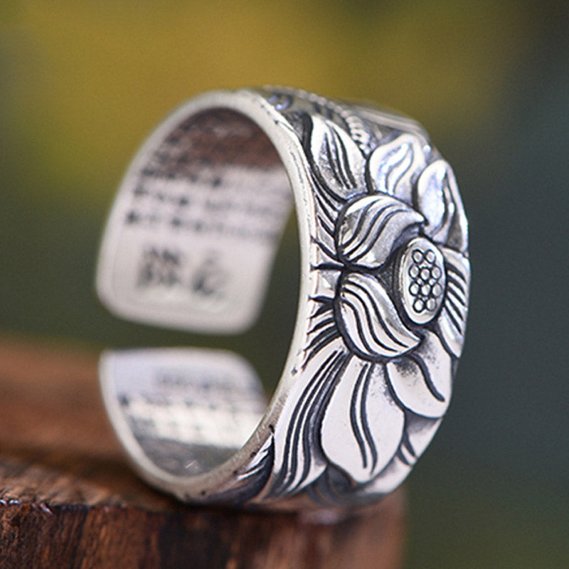 Silberner Ring Tibetischer Lotus Kupfer Weisheit Symbol Spiritualität