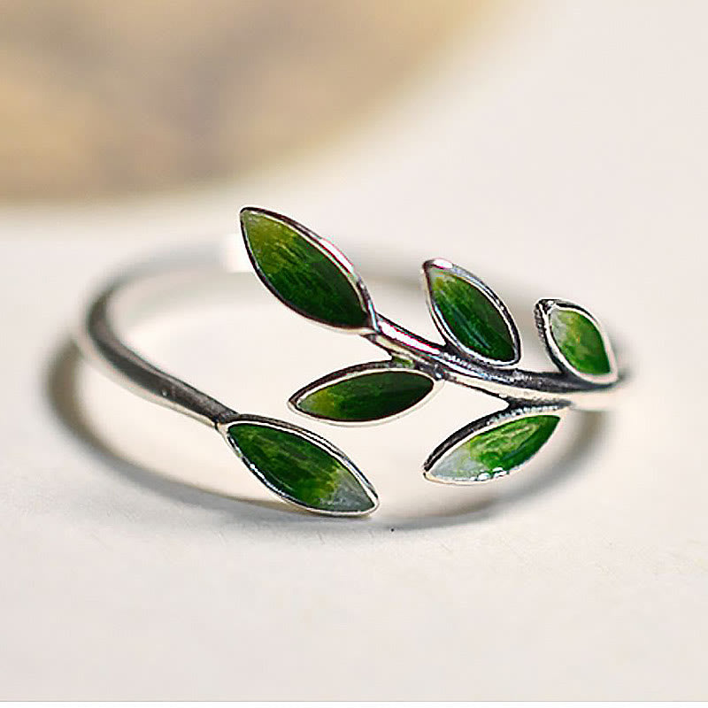 Ring Kupfer Buddha Stein Blatt grüne Jade Wohlstand Glück elegant