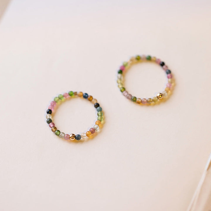 Ring Turmalin Liebe Positivität mehrfarbige bunte Heilstein Perlenarmband