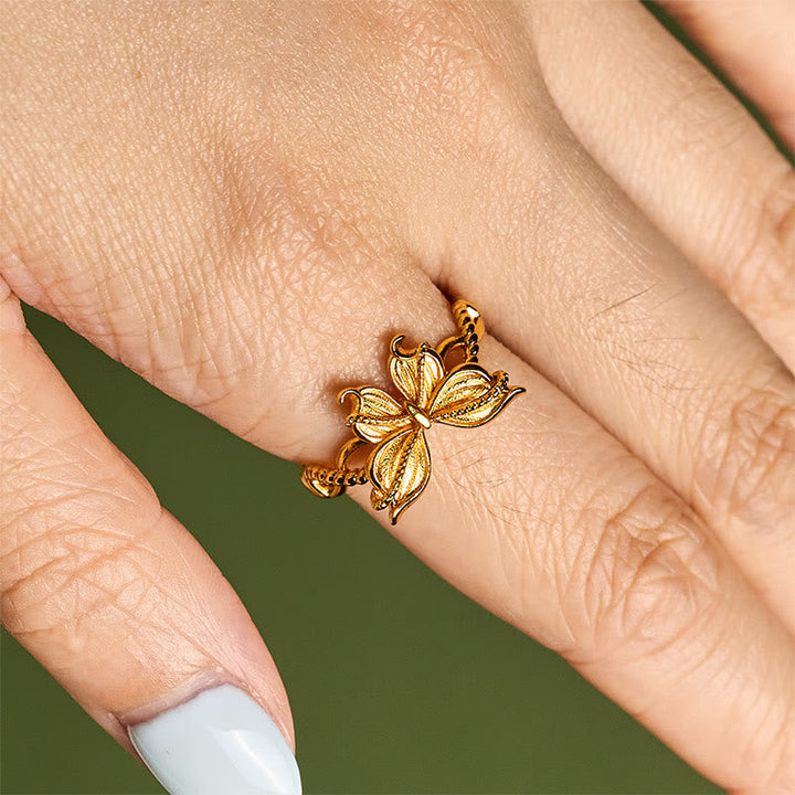 Schmetterling Ring Vergoldetes Messing elegant an Finger Liebe Glück