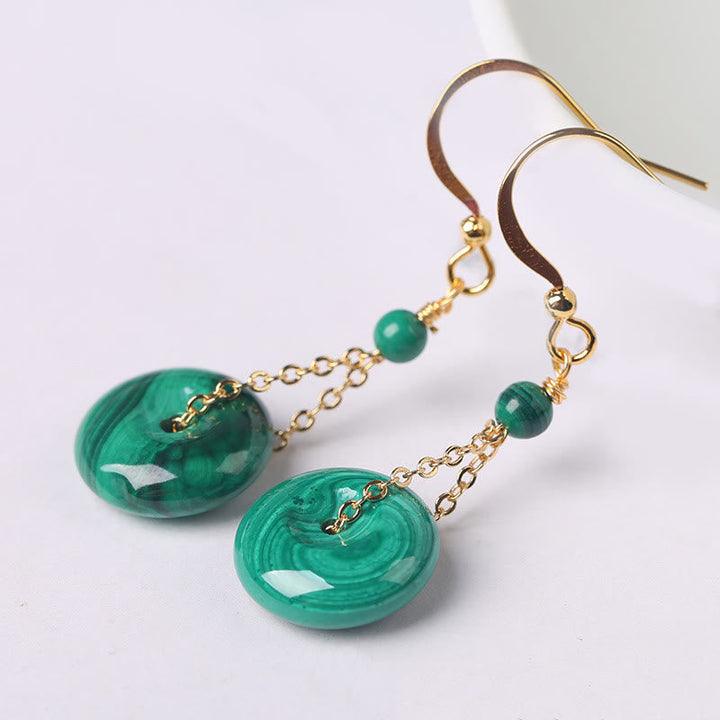 Ohrringe Malachit Friedensschnalle – Ruhe grün Gold Boho Schmuck spirituell Ohrhänger