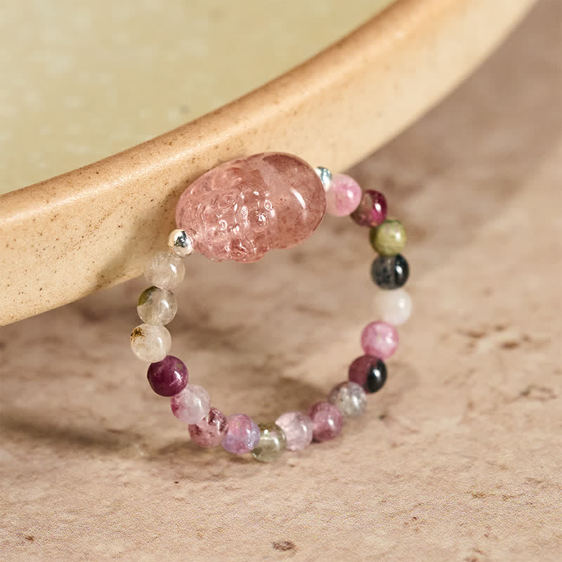 Ring Mondstein Turmalin Pixiu – Heilung 52mm-53mm Natural Tourmaline(Color May Vary)