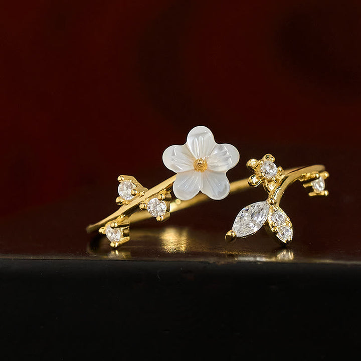 Ring 925 Silber Weiße Blume Kristall Blüte Segen Schmuck