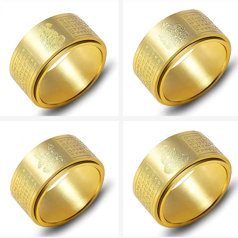 Vergoldeter Ring Titanstahl Tierkreis Herzsutra Gravur Fengshui Glück Schutz