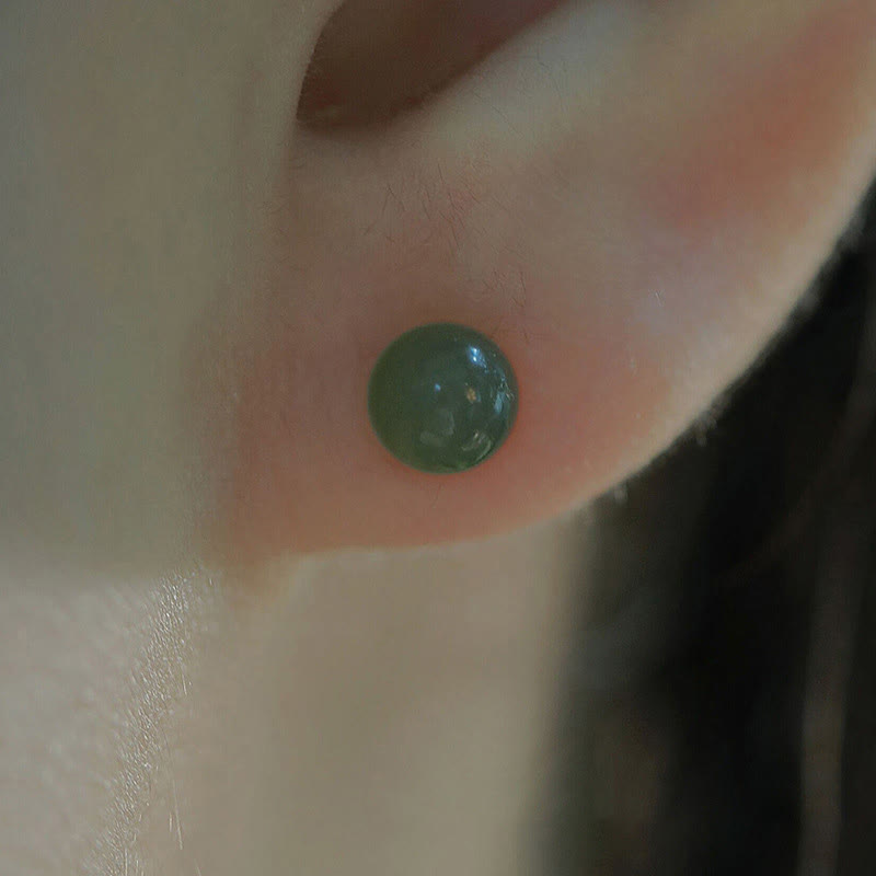 Ohrringe Jade Kugel Glück getragen Ohrstecker grün Schmuck spirituell Boho