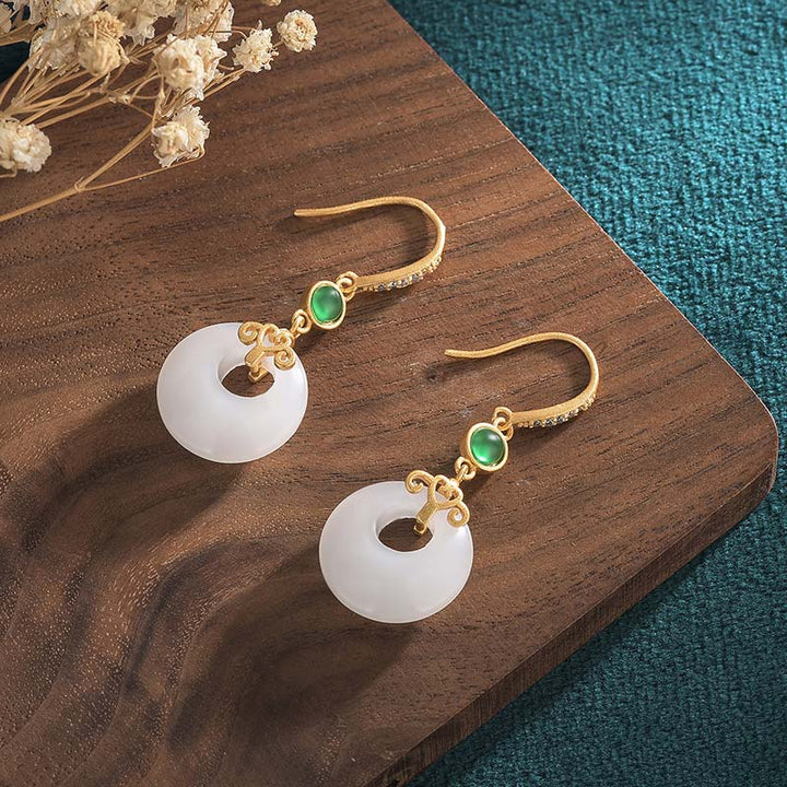 Ohrringe Weißer Jade Tropfen – Segen Gold Grün Holz spirituell Schmuck