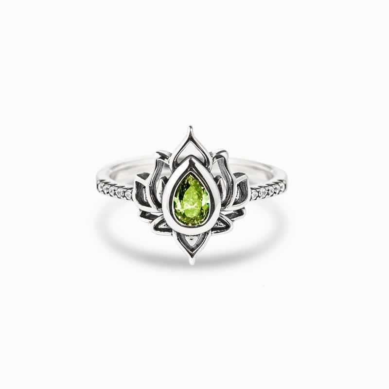 925 Silber Lotus Ring mit grünem Zirkon Schutz Segen Glück