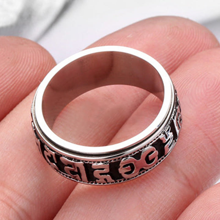 Titanstahl Ring Om Mani Padme Hum Balance Schutz getragen Fingerring