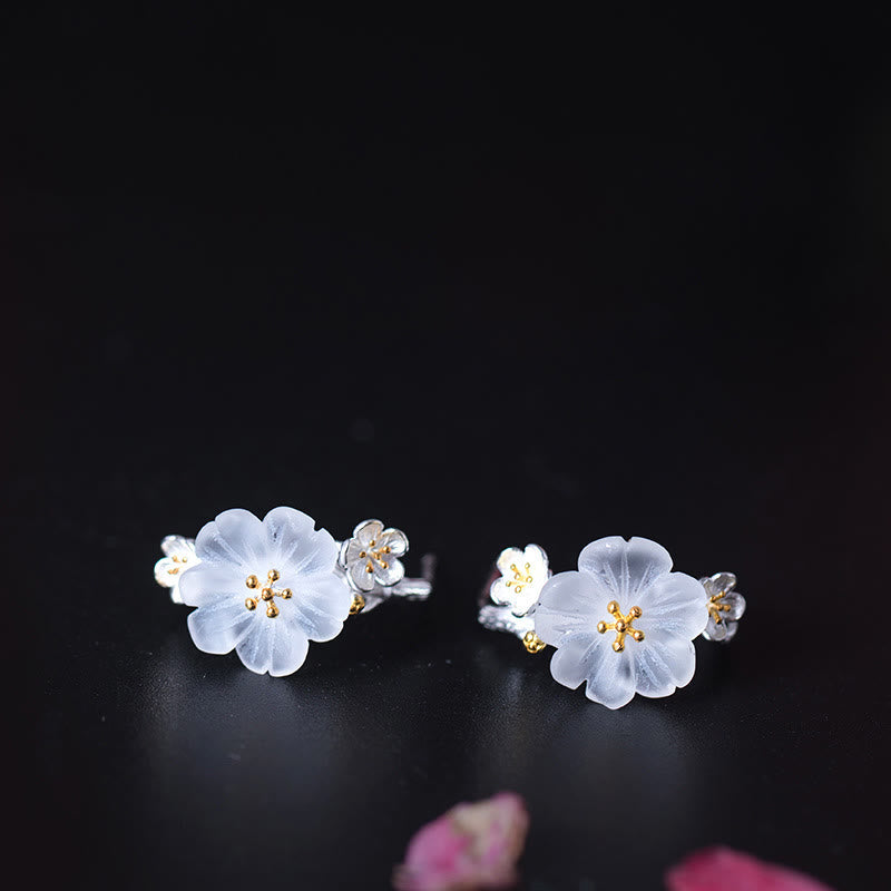 Ohrringe Silber Pflaumenblüte Bergkristall Boho Schmuck spirituell elegant