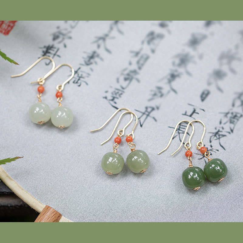 Ohrringe Hetian-Jade Roter Achat – Glück Boho Schmuck spirituell Ohrhänger