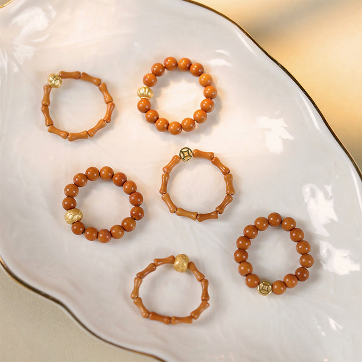 Ring Olivenkern Kupfermünze – Stärke Buddhistische Heilsteine braun Armband