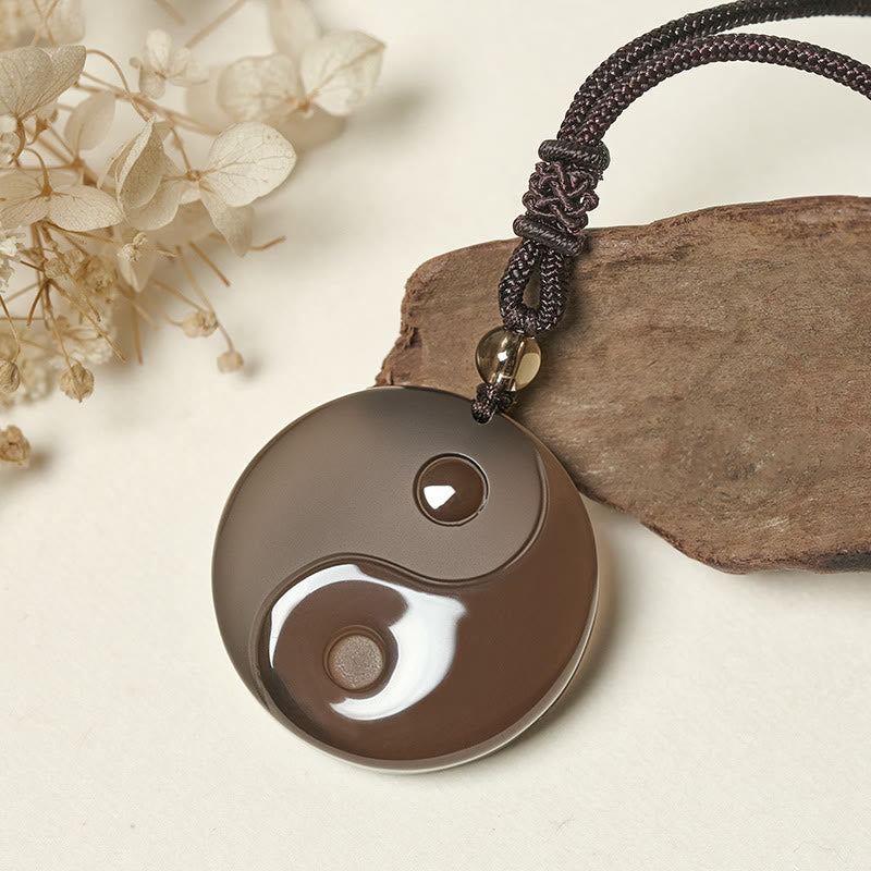 Obsidian Anhänger Yin Yang Kette schwarze Schnur Innere Stärke