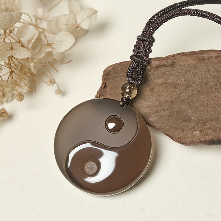 Obsidian Anhänger Yin Yang Kette schwarze Schnur Innere Stärke