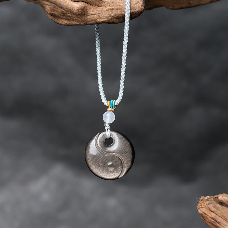 Yin Yang Anhänger Kette weiße Perlen Obsidian schwarzer Naturstein