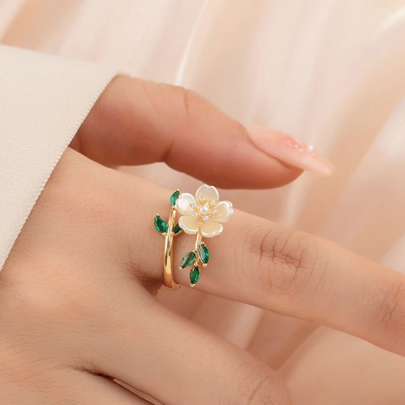 Ring Perle Zirkonia Blume – Glück & Wohlstand