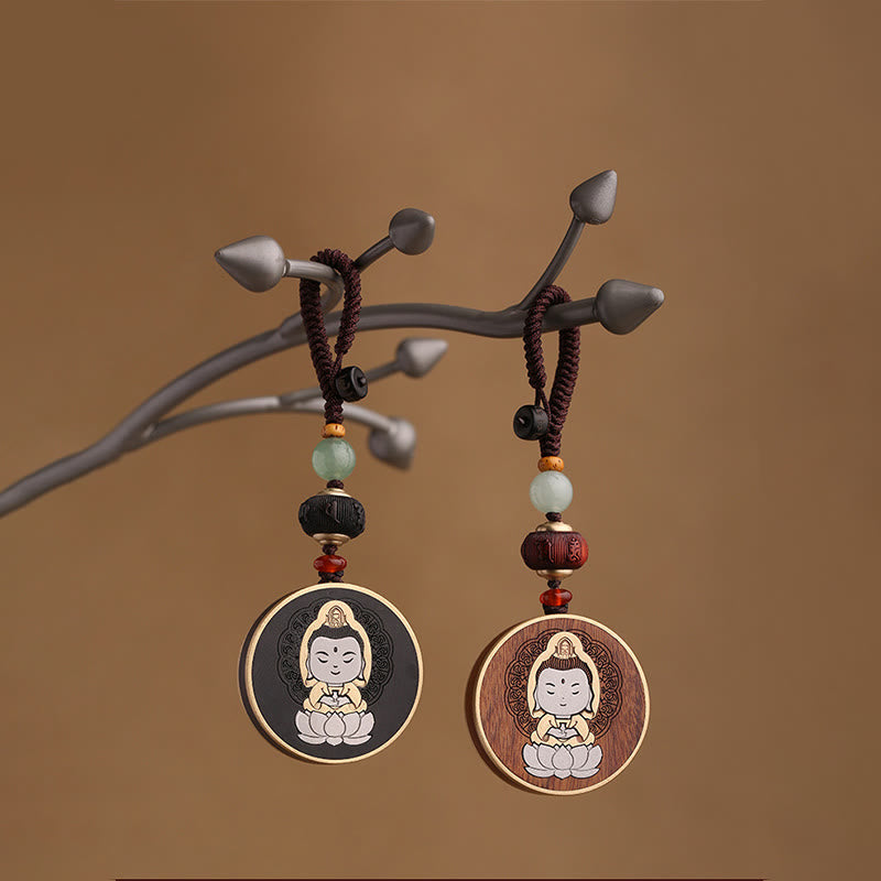 Schlüsselanhänger Buddha Ebenholz – Balance, runder Anhänger mit Buddha Motiv, spirituell
