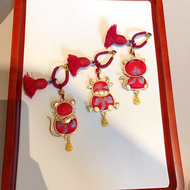 Schlüsselanhänger Tierkreis Brokat Quaste rot gold Glücksbringer chinesisch traditionell