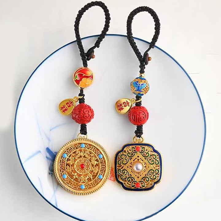 Schlüsselanhänger Fu Ruyi Glücksbringer Gold Cinnabar Feng Shui spirituell