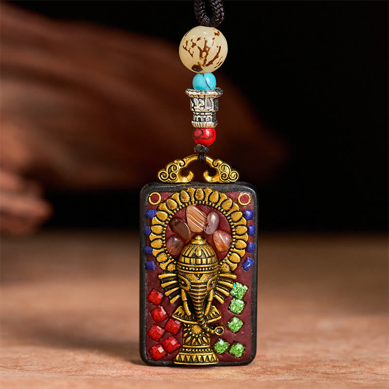 Tibetische Kette Ebenholz Ganesha Anhänger Frieden ethnischer Schmuck