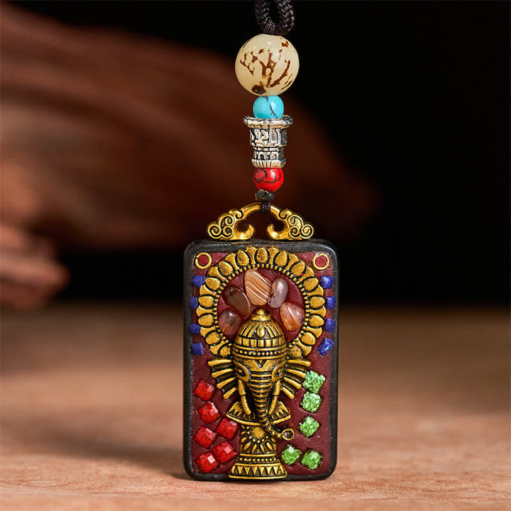 Tibetische Kette Ebenholz Ganesha Anhänger Frieden ethnischer Schmuck