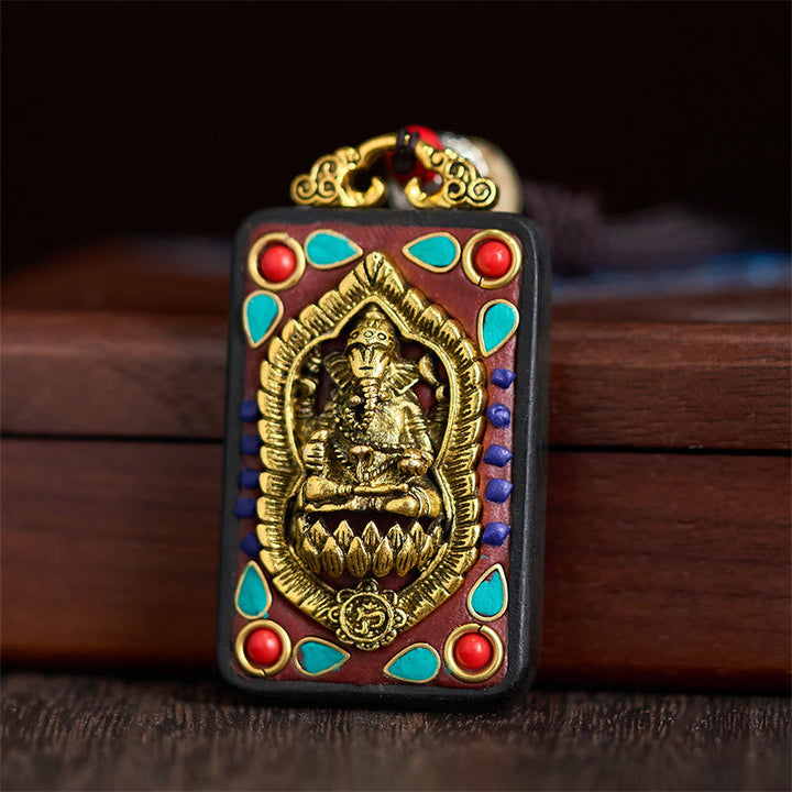 Tibetische Kette Ebenholz Ganesha – Frieden Anhänger mit Edelsteinen