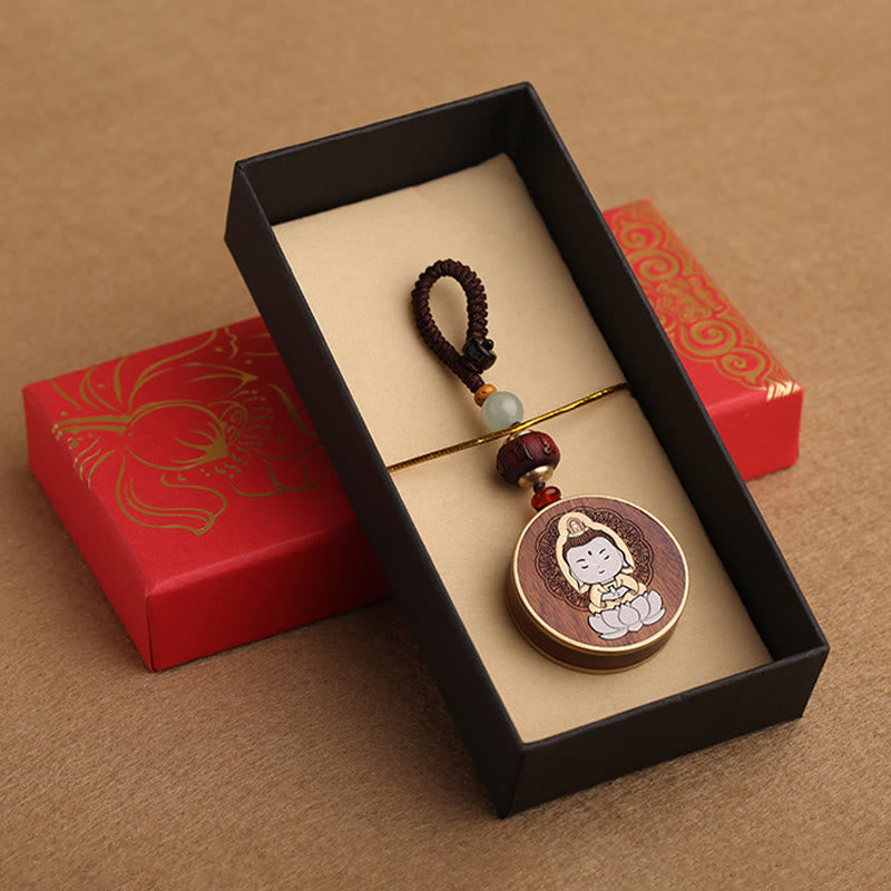 Schlüsselanhänger Buddha Ebenholz Balance Geschenkbox Glücksbringer spirituell Meditation