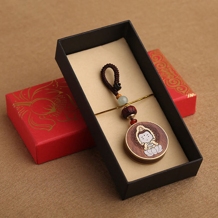 Schlüsselanhänger Buddha Ebenholz Balance Geschenkbox Glücksbringer spirituell Meditation
