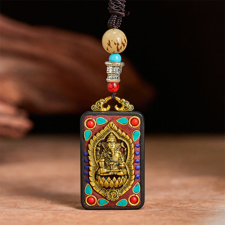Schwarze Tibetische Kette Ebenholz Ganesha Anhänger Edelsteinen Frieden