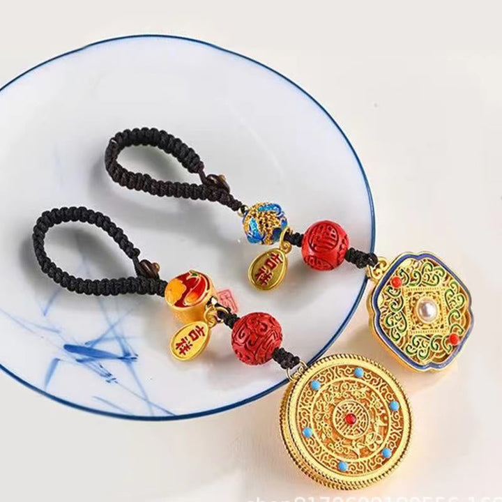 Schlüsselanhänger Fu Ruyi Glücksbringer Cinnabar Emaille Feng Shui Wohlstand spirituell