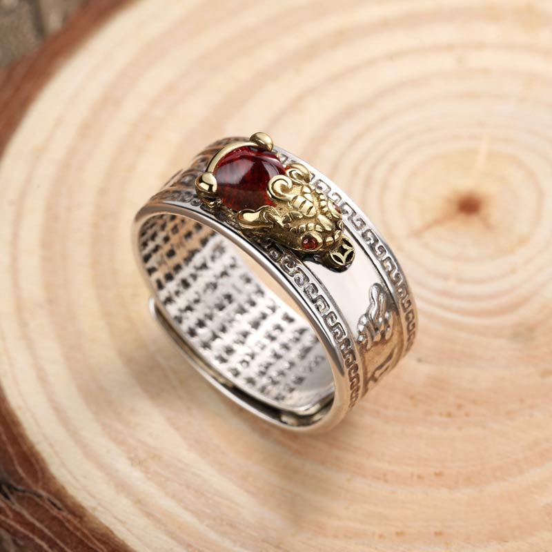 Pixiu Ring Roter Achat Kupfer Silber Fengshui Wohlstand Glück
