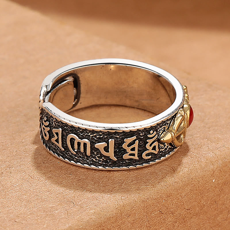 Ring Roter Achat mit Dorje Vajra Symbolen Weisheit Schutz