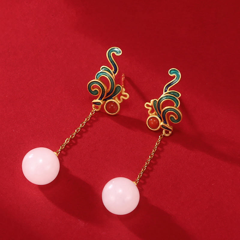 Ohrringe Weißer Jade Roter Achat Gold Cloisonné Boho Schmuck eleganter Ohrhänger