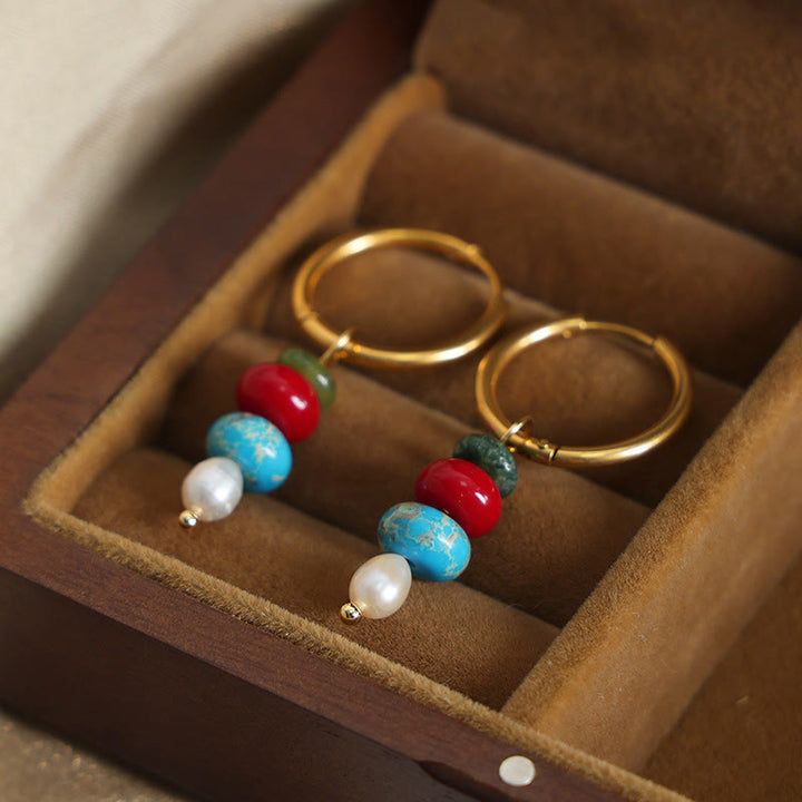 Ohrringe Roter Achat Perle Marnyi-Stein Gold Creolen Boho Schmuck