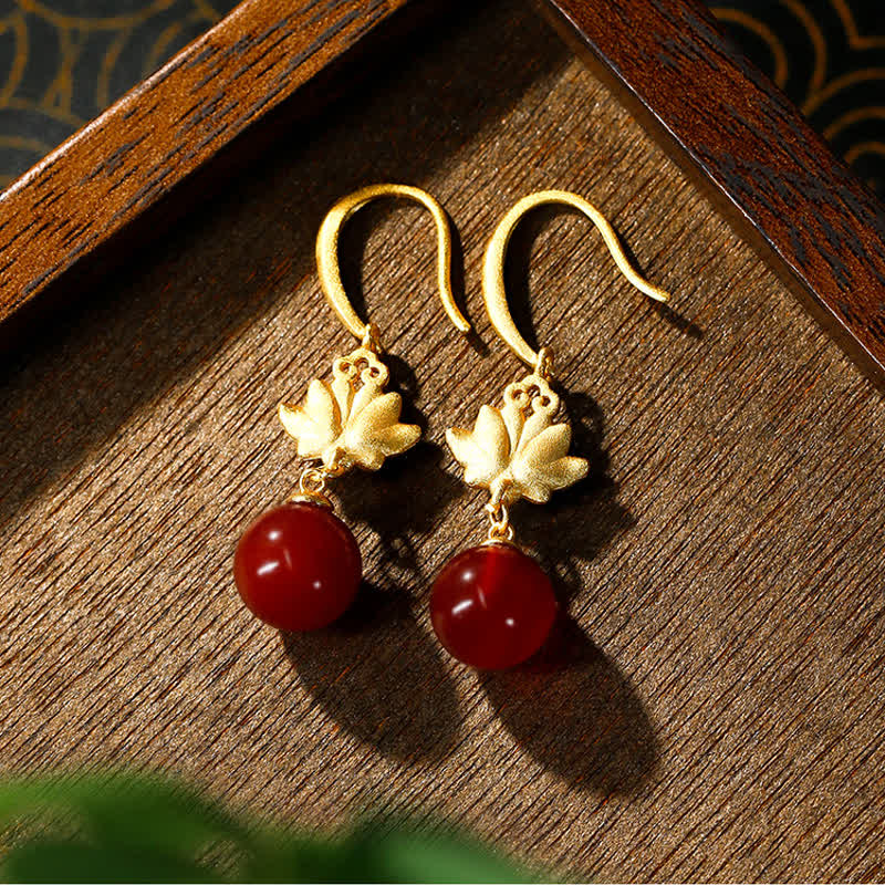 Ohrringe Roter Achat Lotus goldene Ohrhänger Boho Schmuck spirituell