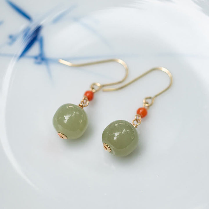 Ohrringe Hetian-Jade Roter Achat – Glück Ohrhänger Boho Schmuck spirituell