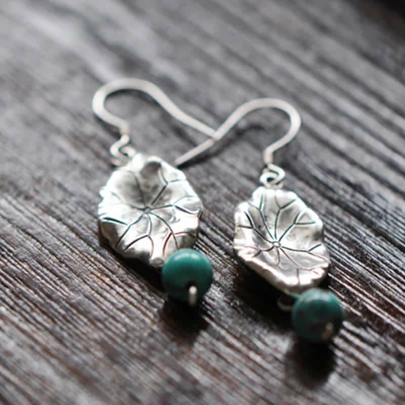 Ohrringe Türkis Lotusblatt Schutz Silber Boho Schmuck spirituell Ohrhänger