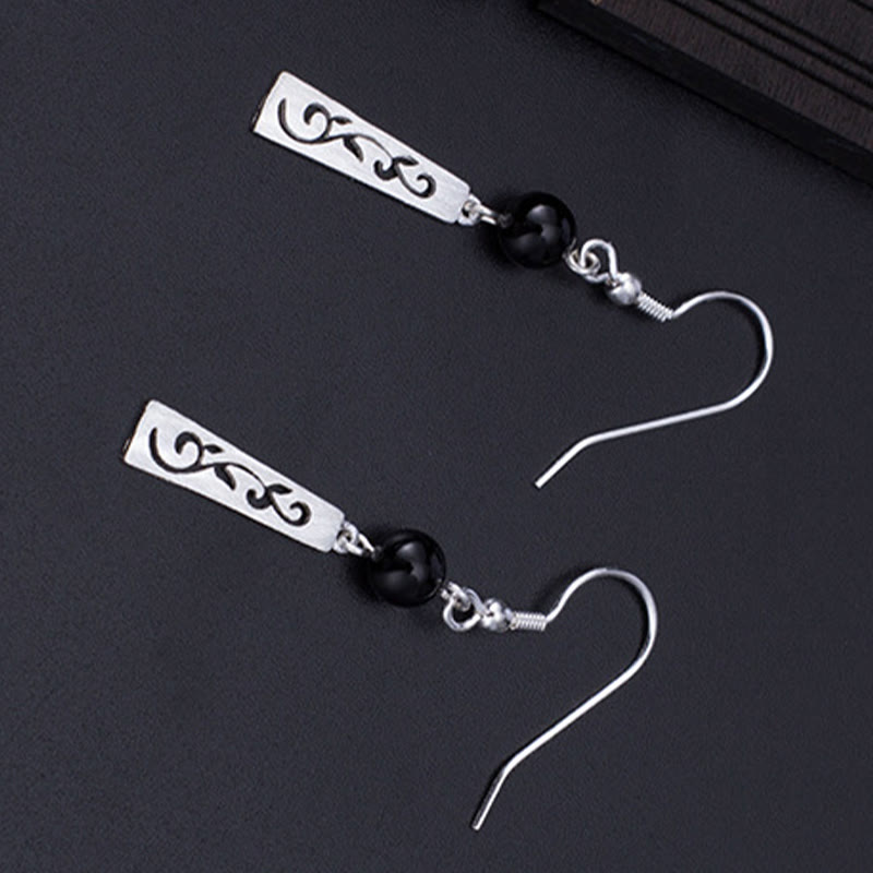 Ohrringe Schwarzer Onyx Ranke – Schutz Silber Ohrhänger Boho Schmuck spirituell