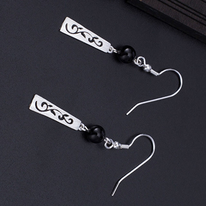 Ohrringe Schwarzer Onyx Ranke – Schutz Silber Ohrhänger Boho Schmuck spirituell