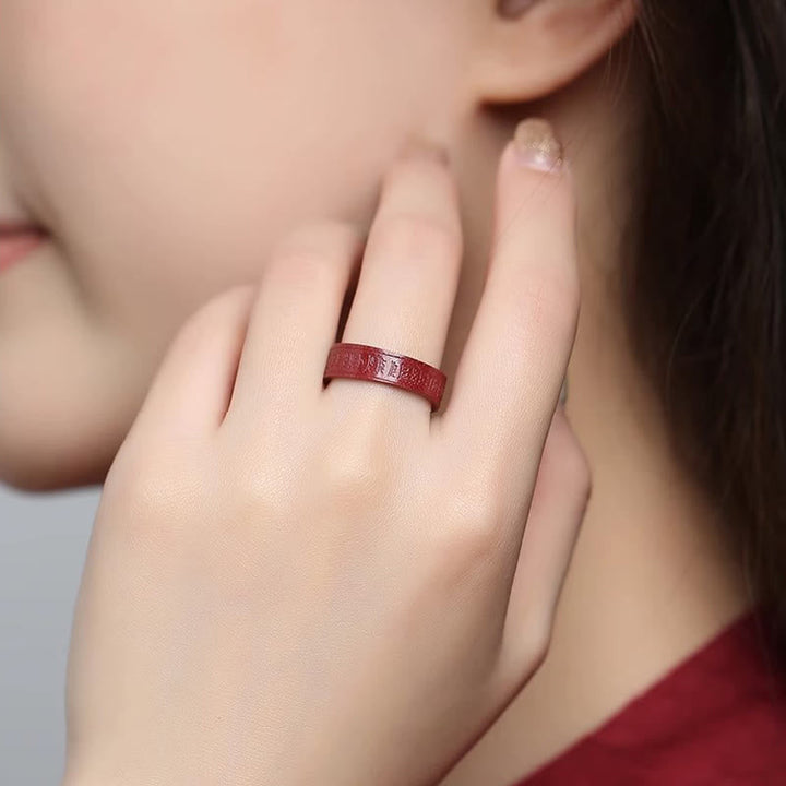 Zinnober Om Mani Ring Herzsutra Segen getragen Glück Schutz